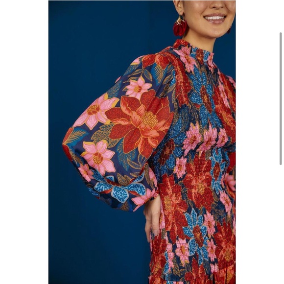 FARM RIO Mini Smocked Dress Garden Navy S - Picture 4 of 12